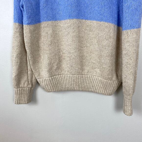 Aerie Mock Neck Sweater Blue Tan Striped Casual Cozy Pullover Size XS - Picture 3 of 11